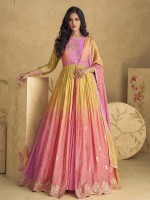 Multicolor Real Chinon Silk Anarkali Gown